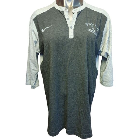 Nike Dri-Fit Men's 3/4 Sleeve Dark/Light Gray 3/4 Button Down Shirt Large - Picture 1 of 6